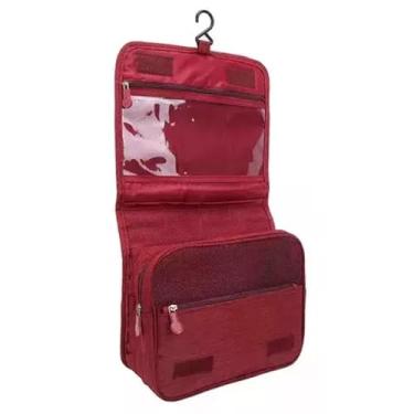 Imagem de Necessaire com gancho de Pendurar Divisórias Organizadora para Maquiagem Cosméticos compacta e portátil para mala(Vermelho)