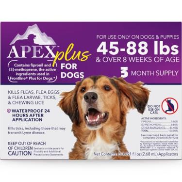 Imagem de Apex Plus Prevenção de pulgas e carrapatos para cães | Grande (20 a 40 kg) | Suprimento para 3 meses | Tratamento de pulgas e carrapatos para cães | Ativação 24 horas, impermeável, proteção de 30 dias