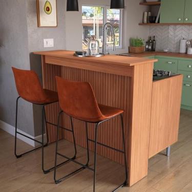 Imagem de Bancada Cozinha Turim 130cm Mdp Nature Ilha Painel Ripado 3d