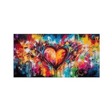 Imagem de Arte de parede em tela de grafite - pintura colorida abstrata - impressões e pôsteres de arte de grafite de coração - Imagem de arte moderna para sala de estar decoração de casa 30 x 60 cm 12 x 24