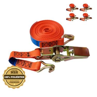 Imagem de Cinta de Carga com Catraca, 1 Pol x 4,5 Metros, Fita Poliéster, Ganchos ABS, Capacidade 800 kg