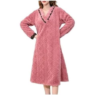 Imagem de Senhoras Roupões Camisola De Inverno Para Mulheres Flanela Velo Camisolas Quentes Coral Veludo Engrossar Bolsos Pijamas Pijamas De Inverno Roupas De Casa, C, XL