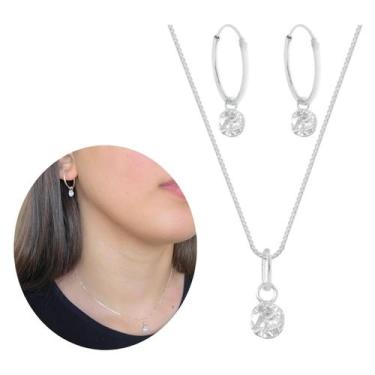 Imagem de Conjunto Colar E Argola Ponto De Luz Prata 925 Legítima 6mm - Morganit