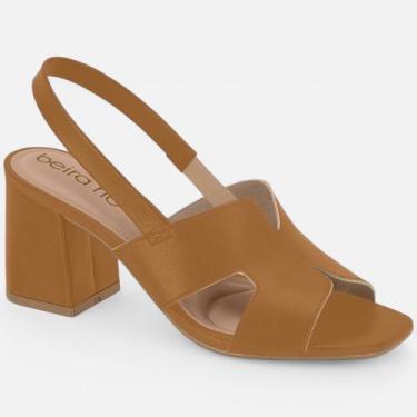 Imagem de Sandalia Beira Rio Conforto Salto Grosso Feminina Slingback, Marrom, 3