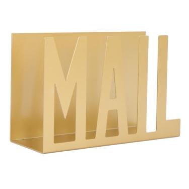 Imagem de Titular de carta de mesa, organizador de correio Metal Metal elegante Design Hollow Desktop Mail Titular para Bills Cartas Documentos, titular do envelope do classificador de (Golden)