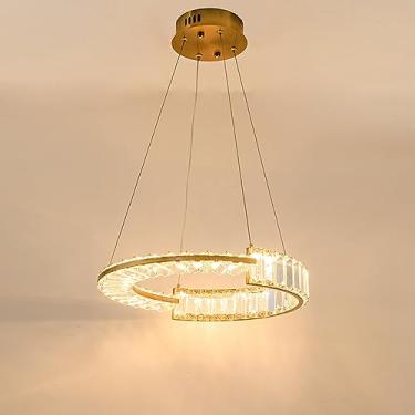 Imagem de Sedelan Lustre de cristal anel, luminárias pendentes de LED modernas, lustres de cristal redondos reguláveis para sala de estar, quarto, sala de jantar, ouro latão