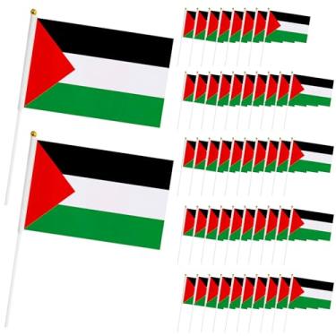 Imagem de Mini bandeira da Palestina, 50 peças de bandeiras portáteis de poliéster, 14 x 21 cm de poliéster internacional em miniatura para mesa de escritório e pequenas bandeiras de mesa pequenas bandeiras de