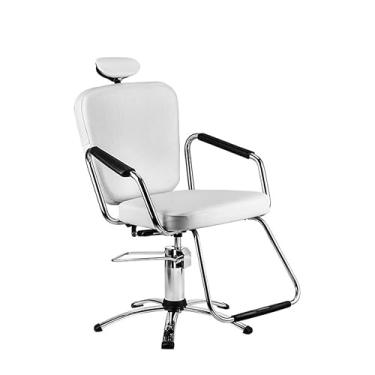 Imagem de Cadeira Reclinável Cromada para Barbeiro e Maquiagem Branca - Nix Dompel
