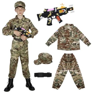 Imagem de Fantasia de exército para meninos, fantasia de soldado militar para crianças com acessórios, fantasias de Halloween para meninos