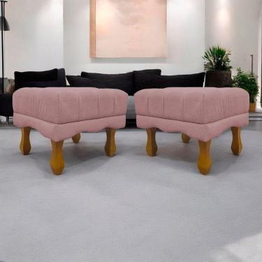 Imagem de Kit 2 Puffs Decorativos Duque Retangular Bouclé Premium Capitonê - Bege Buclê