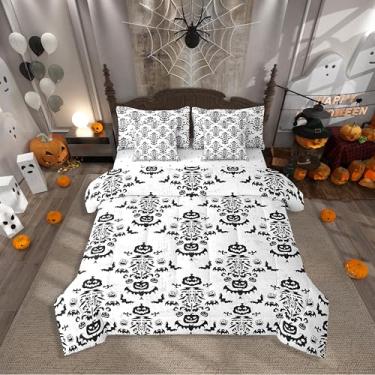 Imagem de Jogo de cama King de Halloween com edredom, lençol de cima e elástico, fronhas, fronhas de Halloween, cinza abóbora, grafite, conjunto de edredom para crianças, adolescentes e adultos