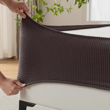 Imagem de MIYE Capa de mola de tecido jacquard, super elástico envolvente em torno de 4 lados, saia elástica para cama, resistente a rugas e desbotamento, lavável e de fácil ajuste. (marrom, Queen)