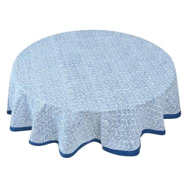 Imagem de TOSQP27 Toalha de mesa redonda de linho de algodão de 152 cm, cor azul, Dia de Ação de Graças, casamento, sala de jantar, festa, capa de mesa para mesas redondas, ambientes internos e externos, 05