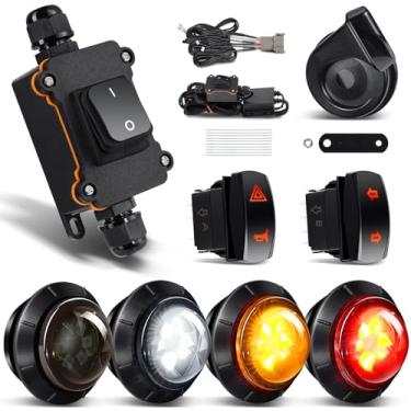 Imagem de Benlari Kit de seta UTV pré-conectado com buzina 110D, pisca-pisca quadriciclo UTV Plug and Play com luz de perigo, sinais de direção legais de rua universais compatíveis com Polaris, Kawasaki, Can-Am