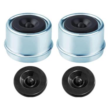 Imagem de Cubo de cobertura de graxa de 2 peças para eixo de reboque de 5 cm com 2 plugues de borracha, tampa contra poeira de rolamento de reboque para cubo de roda de eixo de reboque de 2000 a 1,587 kg