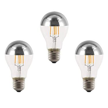 Imagem de Lâmpadas A60 Metade Cromada Pacote com 3 4 Watts (equivalente a 40W) E27 Base LED Filamento Vintage Edison Lâmpada com Espelho Metade Cromada Lâmpadas Prata para Banheiro Cozinha Sala de Estar, Branco