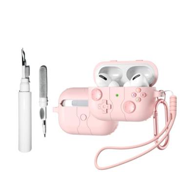 Imagem de [4 em 1] Capa fofa SKPY compatível com AirPods com chaveiro, cordão e kit de caneta de limpeza, design engraçado de jogador de jogos de silicone macio, capa à prova de choque para mulheres e homens