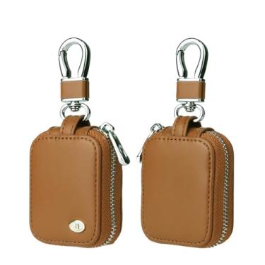 Imagem de Ephoou Capa de fone de ouvido para AirPods 4/3/2/1/AirPods Pro com mosquetão, bolsa de couro PU com zíper, bolsa de armazenamento de viagem para fones de ouvido sem fio, fones de ouvido com fio e