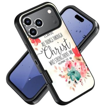 Imagem de ZXHSBROK Capa projetada para telefone 17 Pro, capa protetora de 3 camadas à prova de choque de grau militar para telefone 17 Pro (2025) 6,3 polegadas, versículo bíblico com citação cristã Filipenses 4