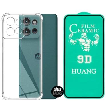 Imagem de Kit Capa Capinha para Motorola EDGE 50 Anti Impacto Premium Transparente + Película Cerâmica 9D