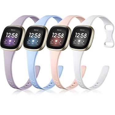 Imagem de Getino Compatível com Fitbit Versa 4/Versa 3 pulseiras/Sense/Sense 2 pulseiras femininas e masculinas, acessórios esportivos finos, pulseira para Fitbit Versa 4/Versa 3/Sense 2/Sense Watch, pequena lavanda, lilás, rosa, branco