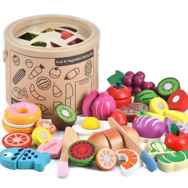 Imagem de Conjunto de comida Play WHOHOLL de madeira para cozinha infantil com c