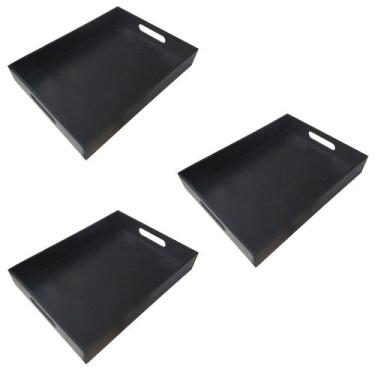 Imagem de Kit 3 Bandeja Café Retangular Grande para Decoração em Madeira Mdf - D
