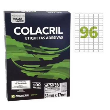 Imagem de Etiqueta Colacril CA4348 96 por folha 31mmx17mm com 100 fls
