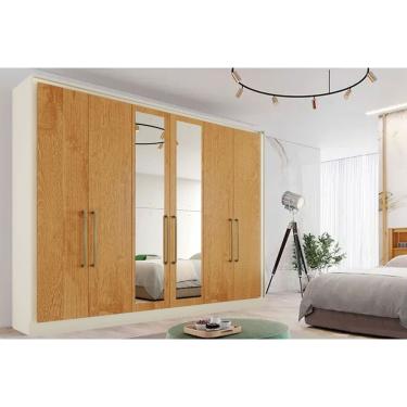 Imagem de Guarda Roupa Casal 6 Portas (2 c/ Espelho) e 6 Gavetas Argos Off White/Peroba - Europa