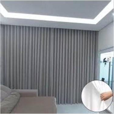 Imagem de Cortina Trilho Suiço Forro Com Linho Cinza 6.00 X 2.80 - Bella Moda