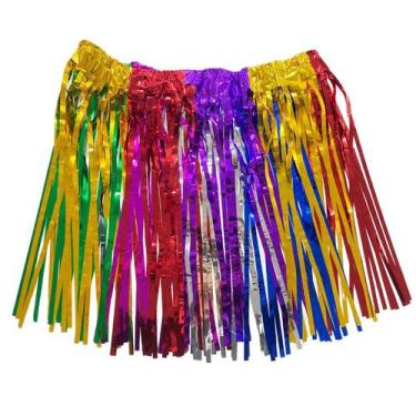Imagem de Saia fitas metalizadas 40cm colorida metalóide carnaval fitilho metali