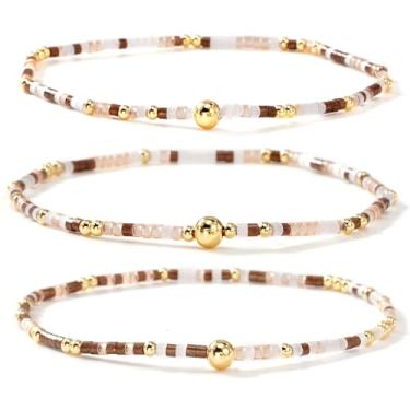 Imagem de SHINUS BOHO Conjunto de pulseiras femininas delicadas banhadas a ouro, pequenas e coloridas, com contas pequenas e empilháveis, fofas, boêmias, curativas, elásticas, modernas, joias, presente de