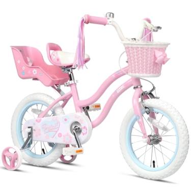Imagem de Glerc Bicicleta Petal para meninas, bicicleta infantil de 40 cm para idades de 4 a 7 anos, bicicleta infantil estilo princesa com rodas de treinamento, cesta e serpentinas, rosa