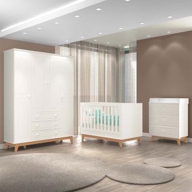 Imagem de Quarto Infantil Triplo 100% MDF Tuboarte com Berço 2 em 1 Lucca Guarda-Roupas Henry e Cômoda Natan
