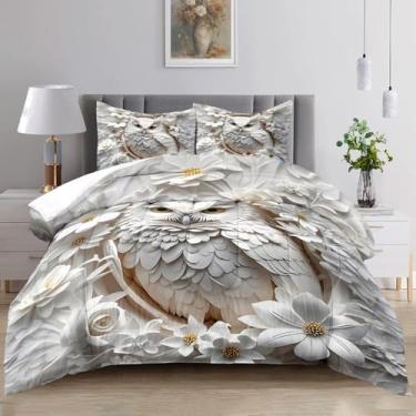 Imagem de Raphus cucullatus Conjunto de edredom solteiro com estampa de coruja, pássaro, estampa animal, solteiro, branco, colcha de pássaro, estampa de animal, decoração de casa