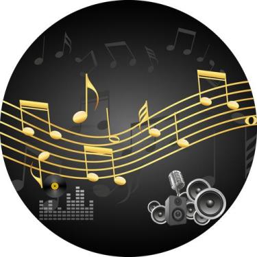 Imagem de Painel de Tecido Sublimado Redondo Notas Músicais Douradas Caixa de So