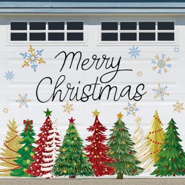 Imagem de Whaline 22 peças de ímãs magnéticos para porta de garagem de Natal vermelho verde dourado árvore de Natal floco de neve adesivos magnéticos de geladeira para decoração de inverno, casa, festa, quarto