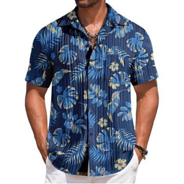 Imagem de Camisa masculina havaiana COOFANDY, linho de verão, casamento na praia