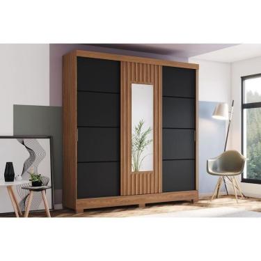 Imagem de Guarda Roupa Solteiro 3 Portas De Correr (1 C/ Espelho) E 2 Gavetas C/ Pés Briz B376 Nature/preto - Henn