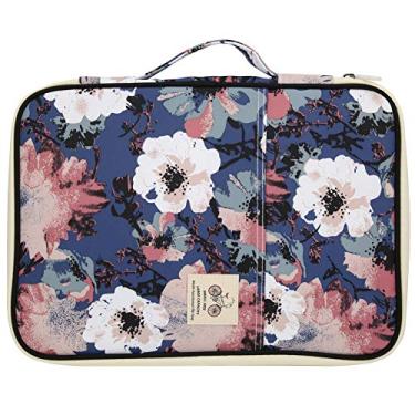 Imagem de Estojo de documentos A4 Multifuncional Portfólio Porta-malas de viagem Arquivos com zíper Passaporte Organizador Pad Bolsa [Camélia Branca] Padfolios