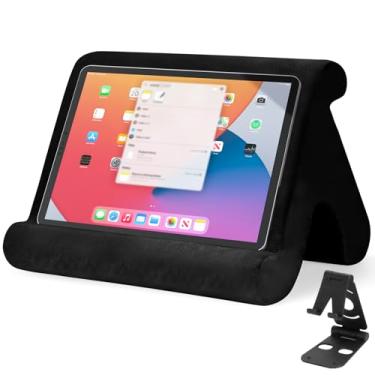Imagem de Suporte universal multiângulo para tablet - suporte macio com suporte de telefone preto para colo, joelho, sofá e cama, compatível com iPad Pro 9.7, 10.5, 12.9 Air Mini 4 3, Kindle, Galaxy Tab