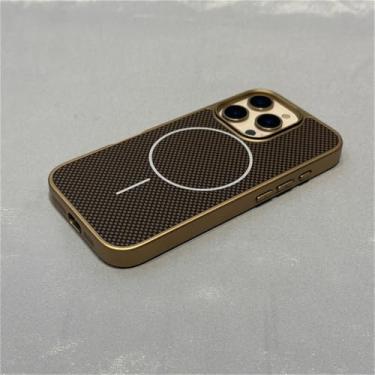 Imagem de Capa magnética com padrão de fibra de carbono para iPhone 16 Pro Max, 15 Promax, 14, 13 e 12, capa protetora com carregamento sem fio, TQW CX Desert Gold, para iPhone 14Pro Max