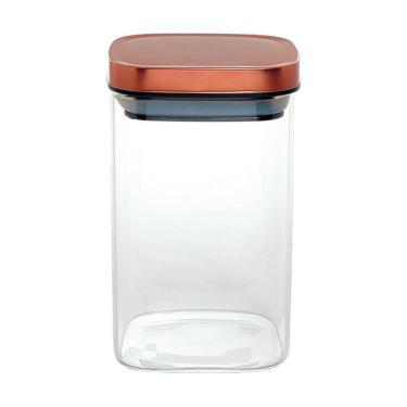 Imagem de Pote Quadrado Vidro Boro Tampa Inox Bronze 1,1 L Mimo Style