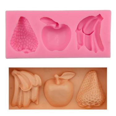 Imagem de Molde Silicone Frutas Banana Morango Maça Fruta Tropical