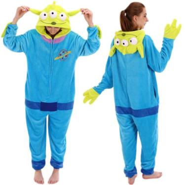 Imagem de Pijama COSUSKET Aliens ajustado unissex para adultos verde/azul