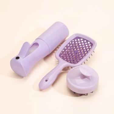 Imagem de Kit Escovas e Pentes Profissionais - Design Ergonômico, Leve e Versátil para Cuidados Capilares em Qualquer Lugar (Roxo,3pcs mf-3)