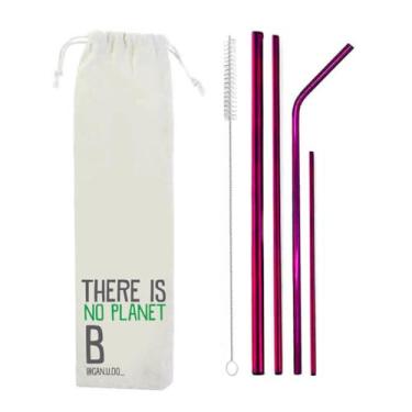 Imagem de Kit 6 em 1-4 Canudos de Inox + Escova + Ecobag (Shake 8mm) Roxo - Planet B