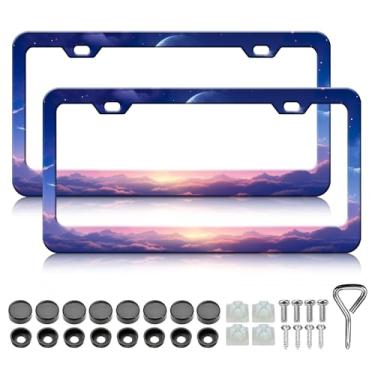 Imagem de Moldura de placa de licença de nuvem - 2 peças linda lua nuvem alumínio suporte de placa de carro, à prova de ferrugem, à prova d'água para carro