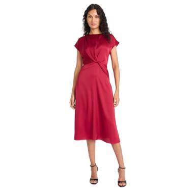 Imagem de Maggy London Vestido feminino midi com manga cavada e frente torcida, ajuste elegante e flare, Vermelho, 46