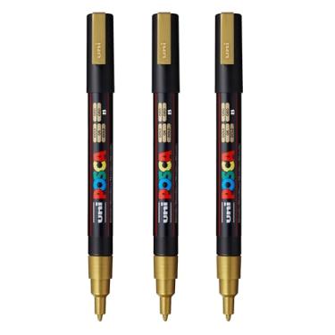 Imagem de posca Marcadores de tinta à base de água PC-3M, ponta fina reversível (0,9-1,3 mm), ouro, 3 unidades